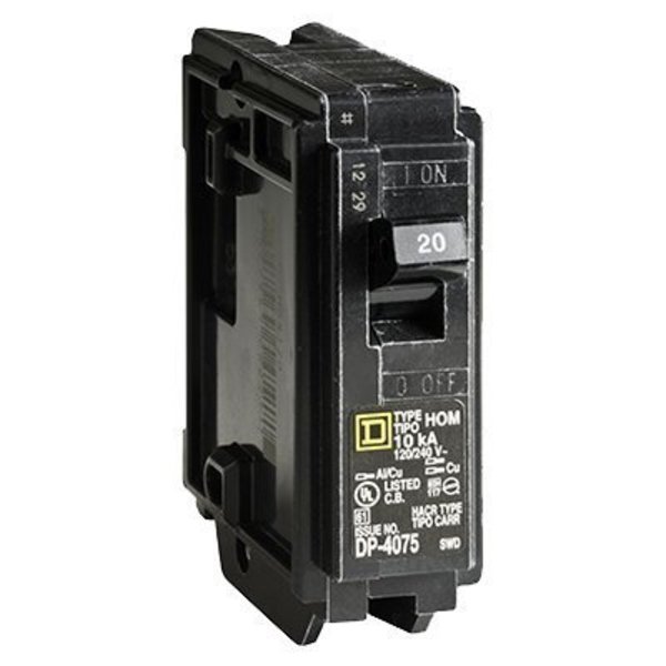 Square D Circuit Breaker, HOM Series 20A, 1 Pole, 120/240V AC HOM120CP